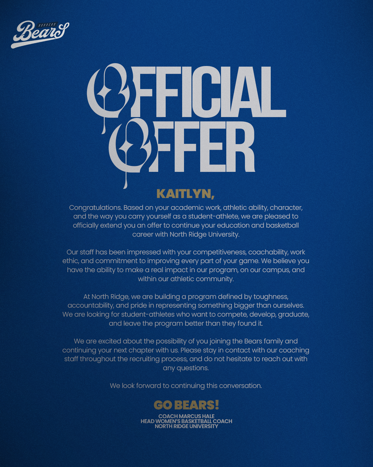 Women's Basketball recruiting, Official Offer